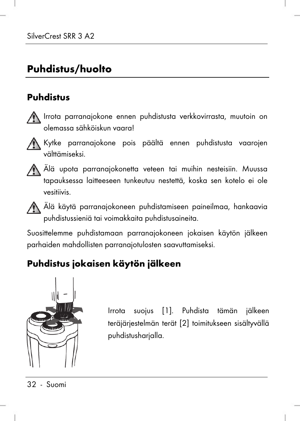 Puhdistus/huolto | Silvercrest SRR 2 A2 User Manual | Page 34 / 130