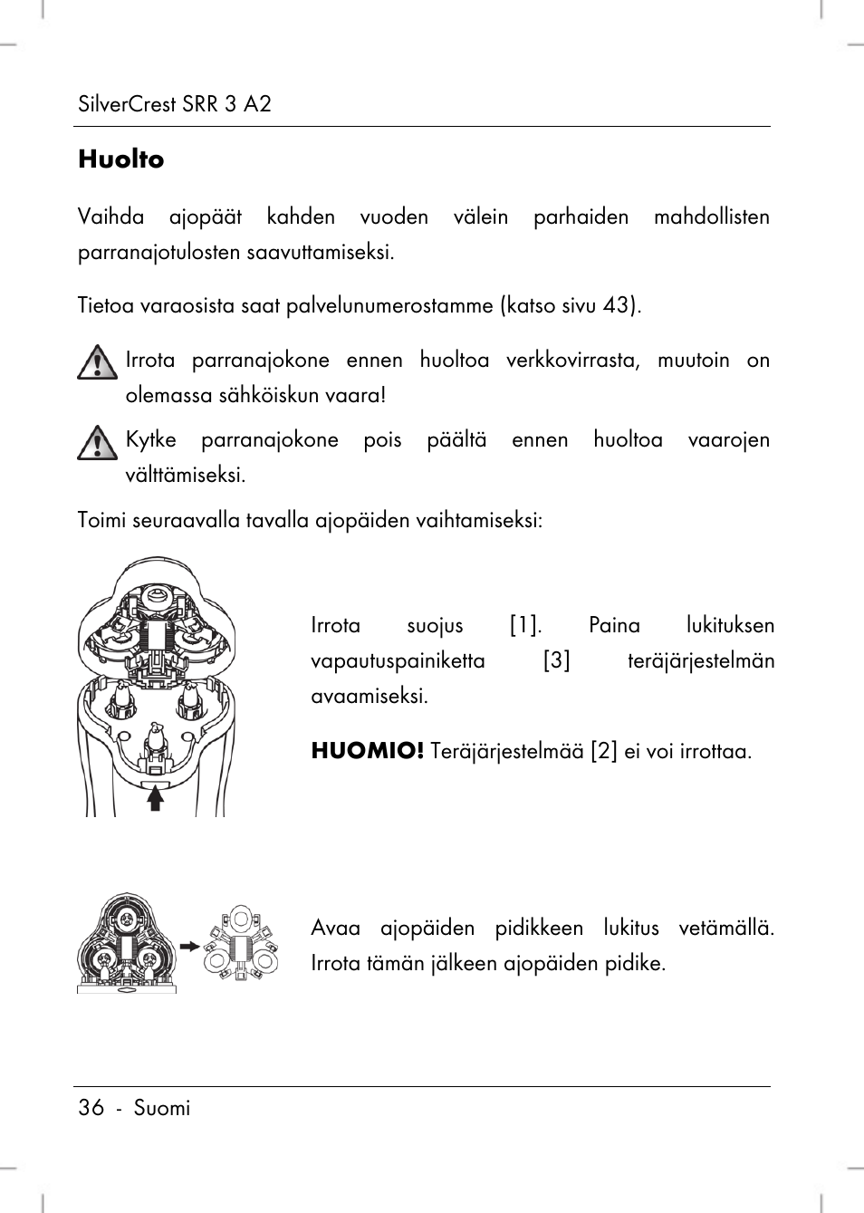 Huolto | Silvercrest SRR 2 A2 User Manual | Page 38 / 130