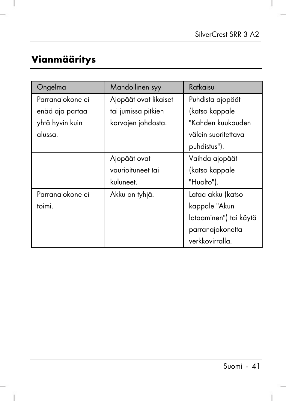 Vianmääritys | Silvercrest SRR 2 A2 User Manual | Page 43 / 130