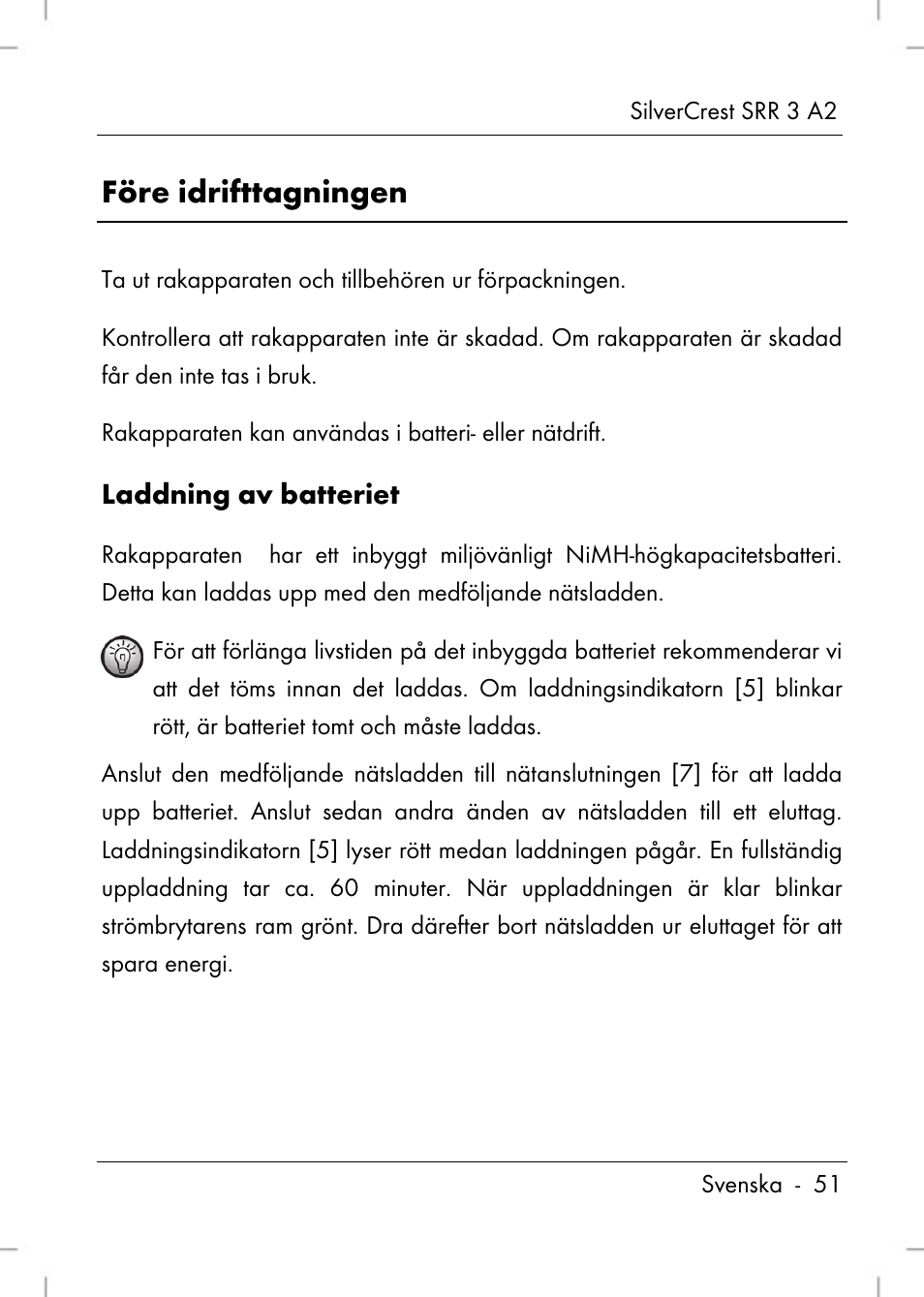 Före idrifttagningen | Silvercrest SRR 2 A2 User Manual | Page 53 / 130