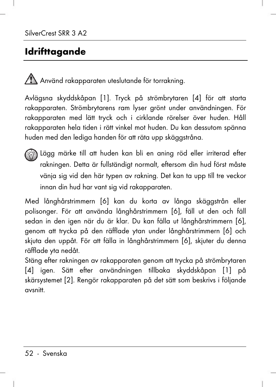 Idrifttagande | Silvercrest SRR 2 A2 User Manual | Page 54 / 130