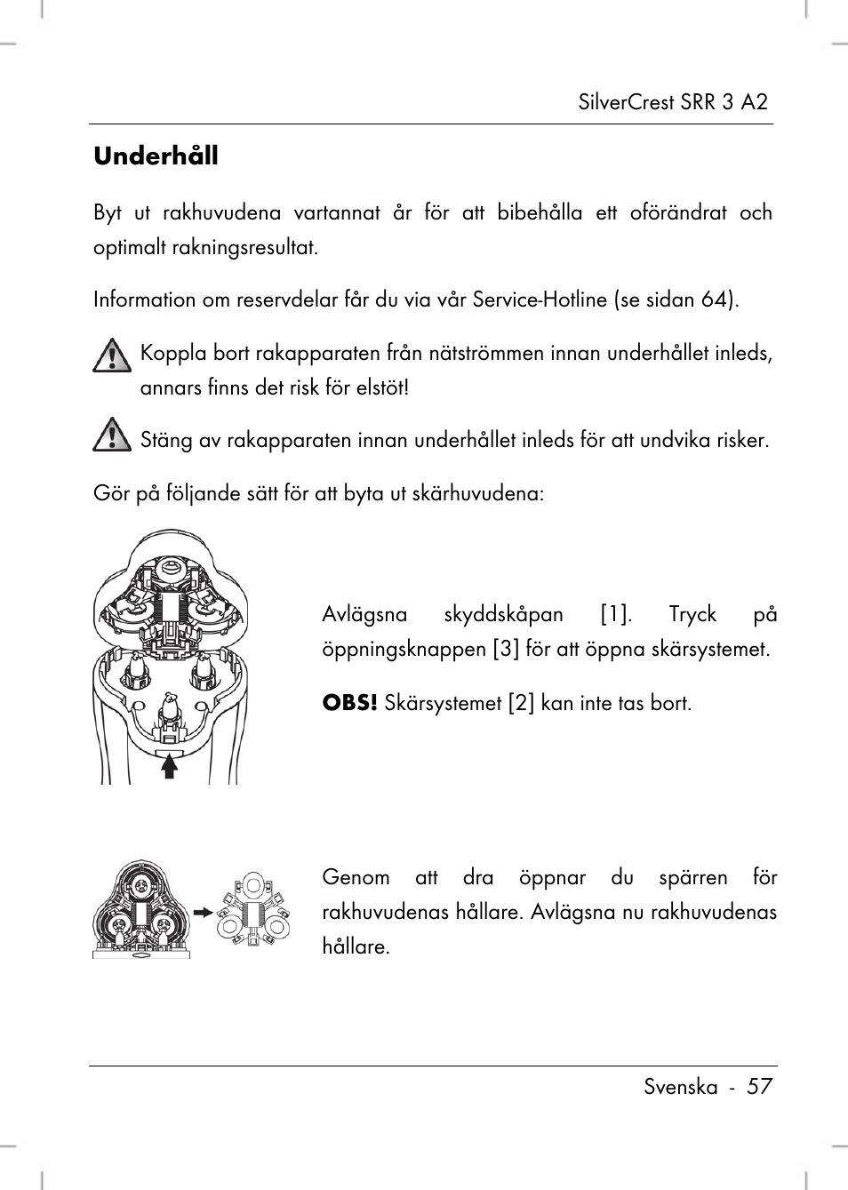 Underhåll | Silvercrest SRR 2 A2 User Manual | Page 59 / 130