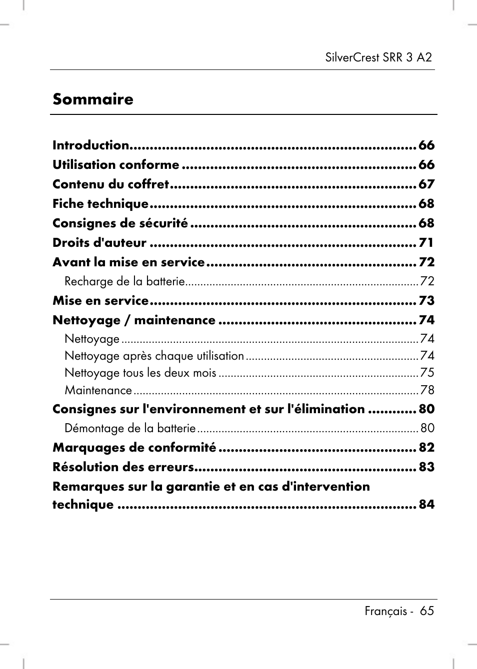Sommaire | Silvercrest SRR 2 A2 User Manual | Page 67 / 130