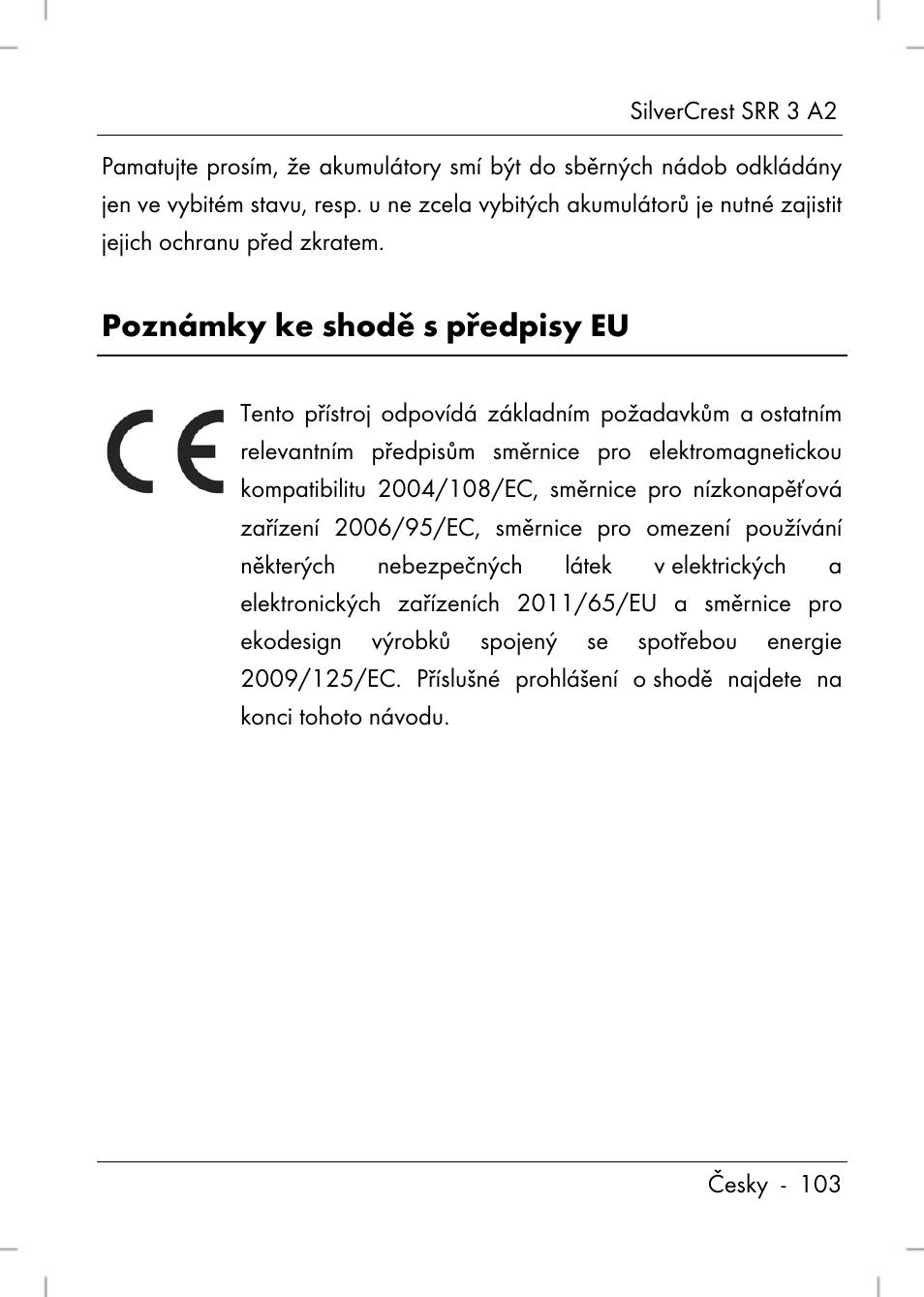 Poznámky ke shodě s předpisy eu | Silvercrest SRR 2 A2 User Manual | Page 105 / 152