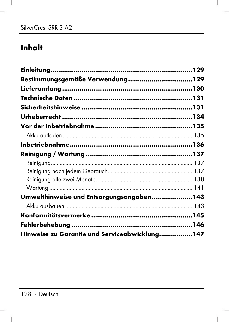 Inhalt | Silvercrest SRR 2 A2 User Manual | Page 130 / 152