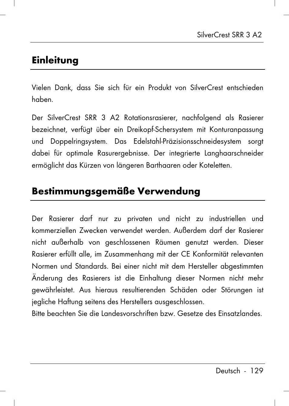 Einleitung, Bestimmungsgemäße verwendung | Silvercrest SRR 2 A2 User Manual | Page 131 / 152