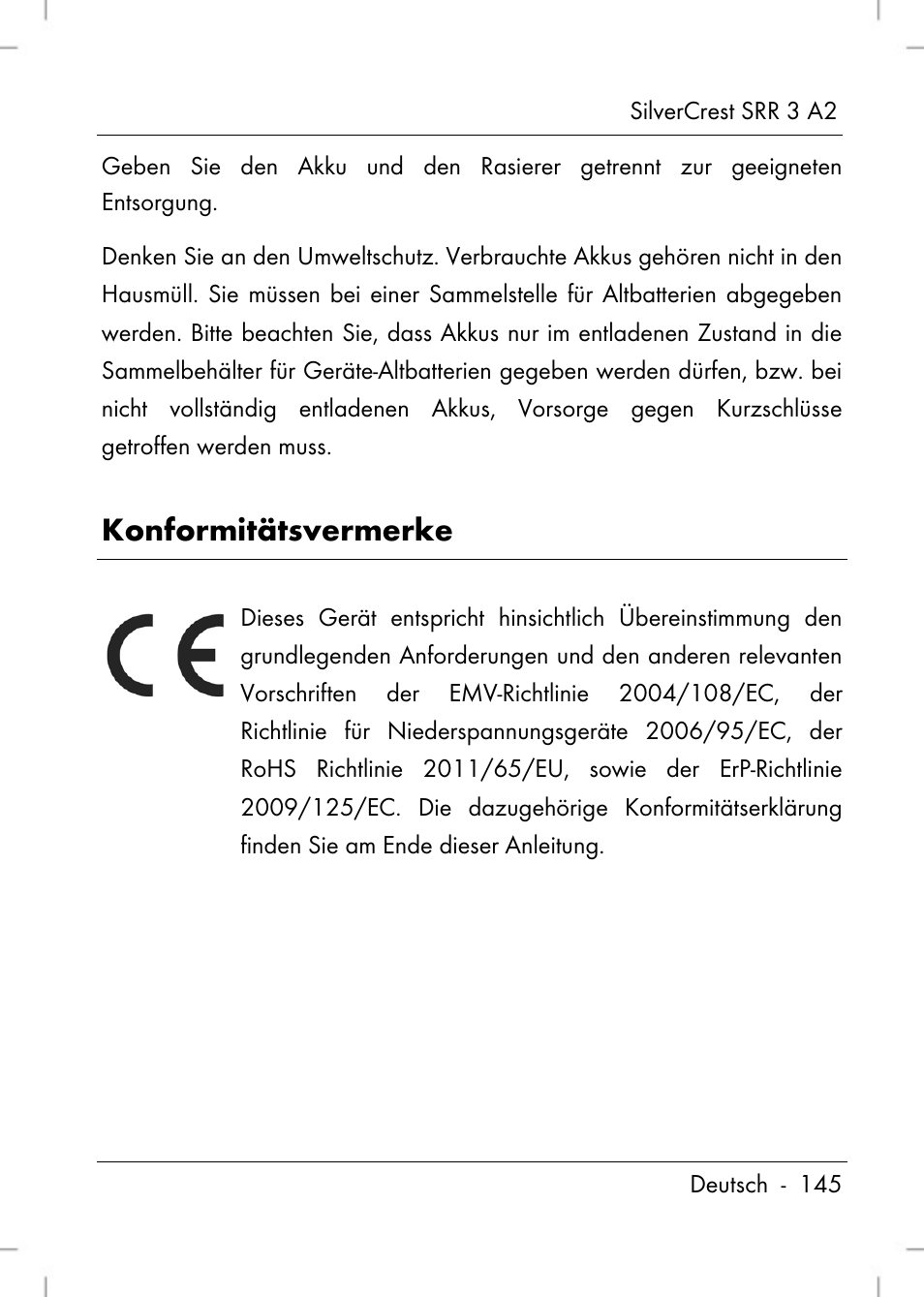 Konformitätsvermerke | Silvercrest SRR 2 A2 User Manual | Page 147 / 152