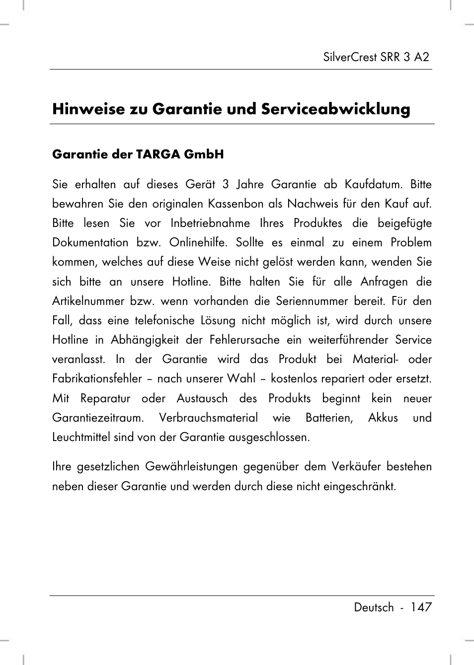 Hinweise zu garantie und serviceabwicklung | Silvercrest SRR 2 A2 User Manual | Page 149 / 152