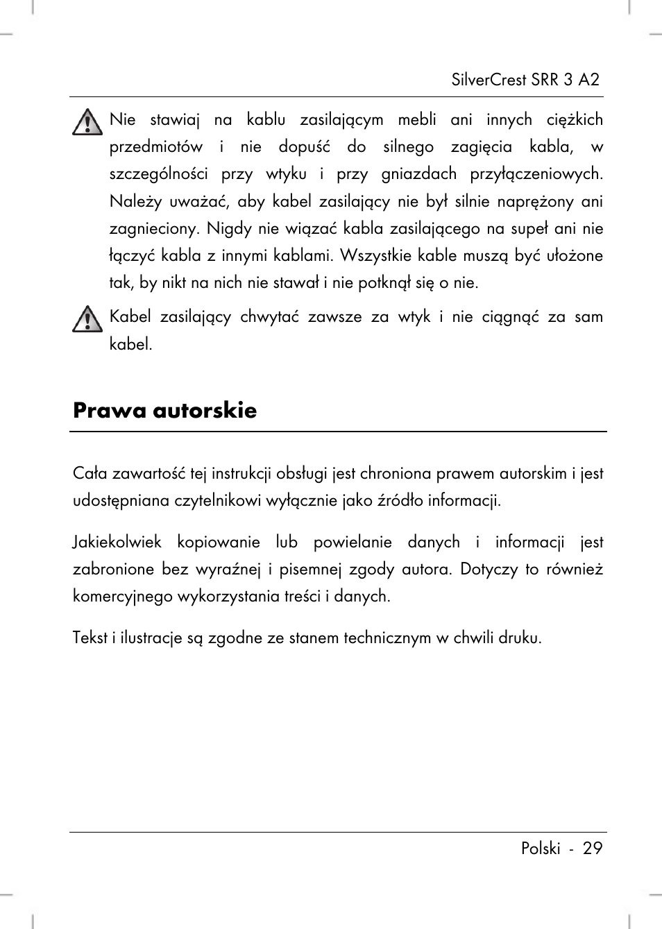 Prawa autorskie | Silvercrest SRR 2 A2 User Manual | Page 31 / 152