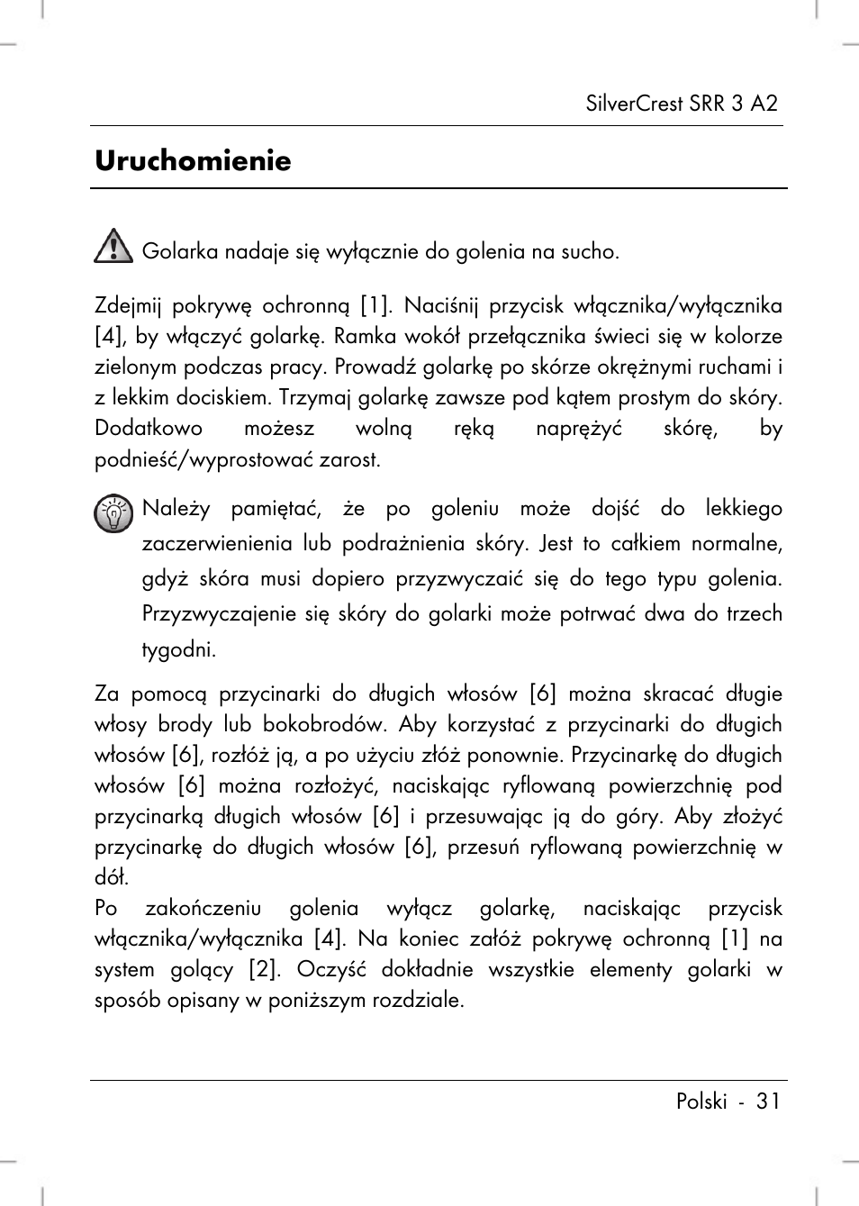 Uruchomienie | Silvercrest SRR 2 A2 User Manual | Page 33 / 152