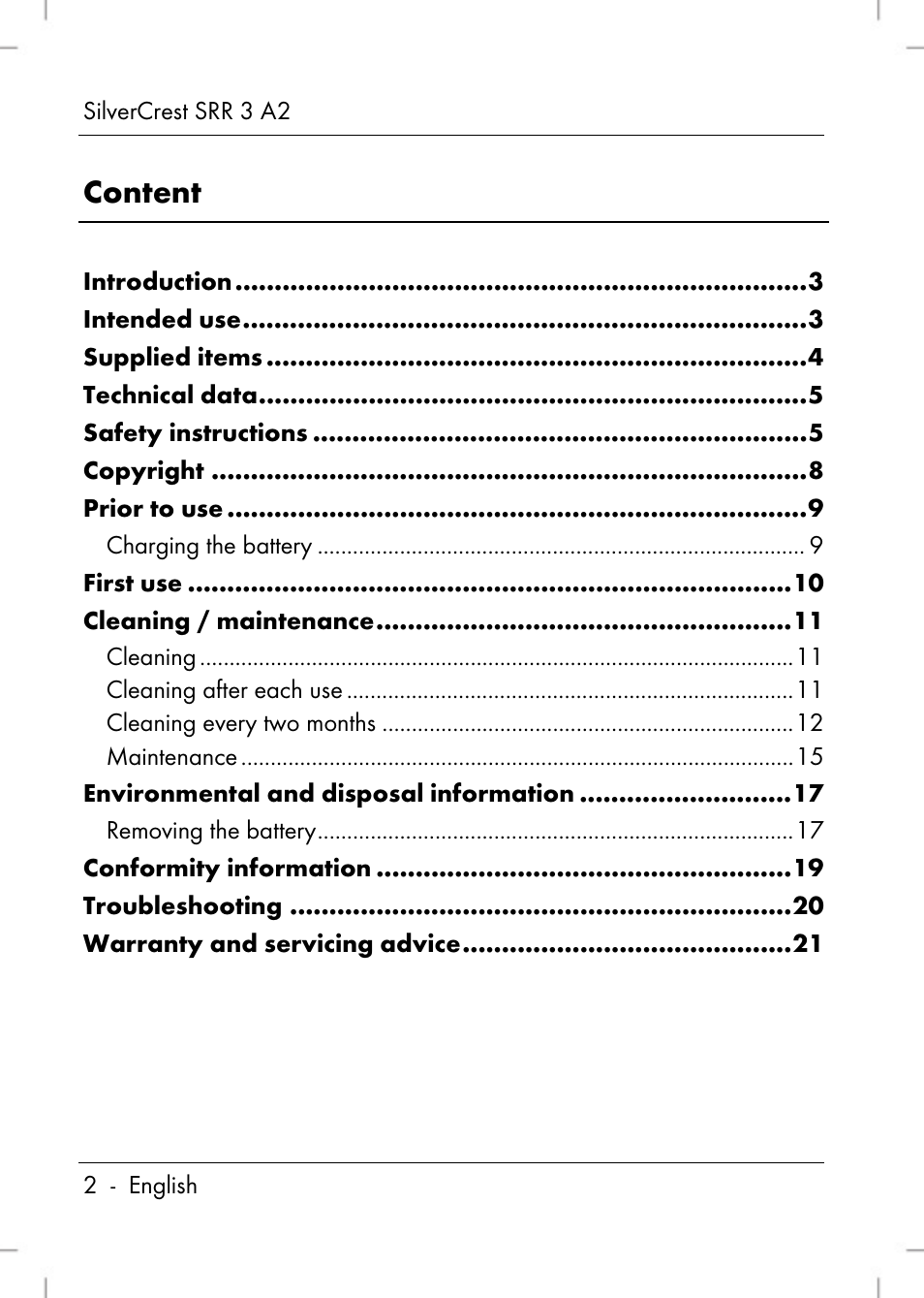 Content | Silvercrest SRR 2 A2 User Manual | Page 4 / 152