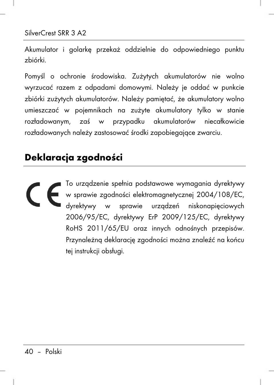 Deklaracja zgodności | Silvercrest SRR 2 A2 User Manual | Page 42 / 152