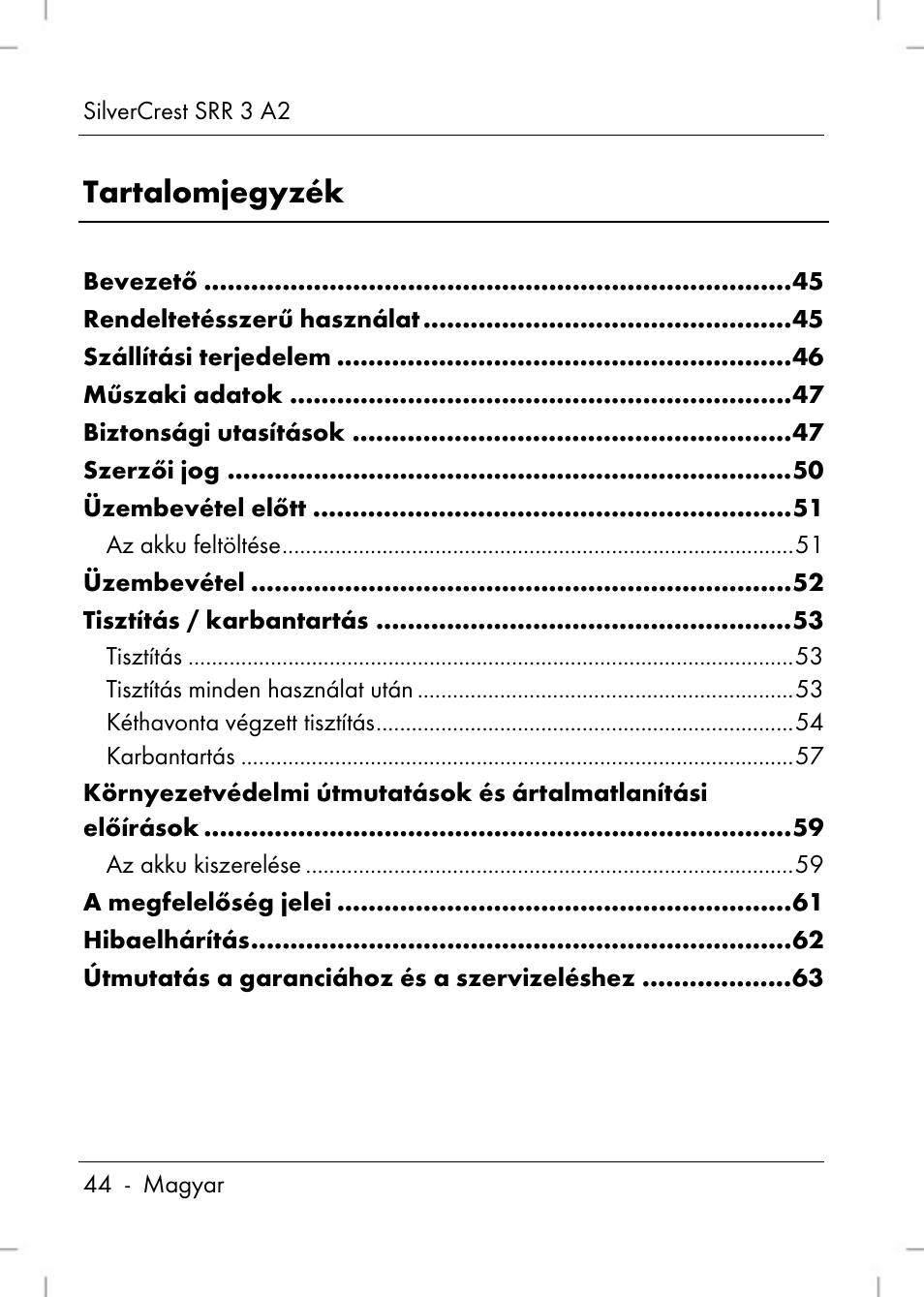 Tartalomjegyzék | Silvercrest SRR 2 A2 User Manual | Page 46 / 152