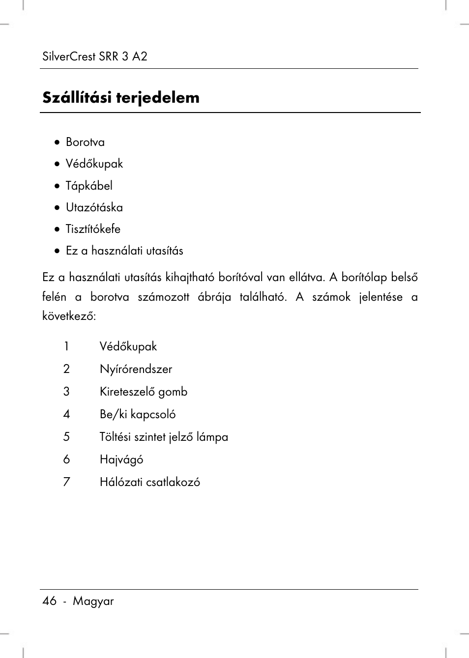 Szállítási terjedelem | Silvercrest SRR 2 A2 User Manual | Page 48 / 152