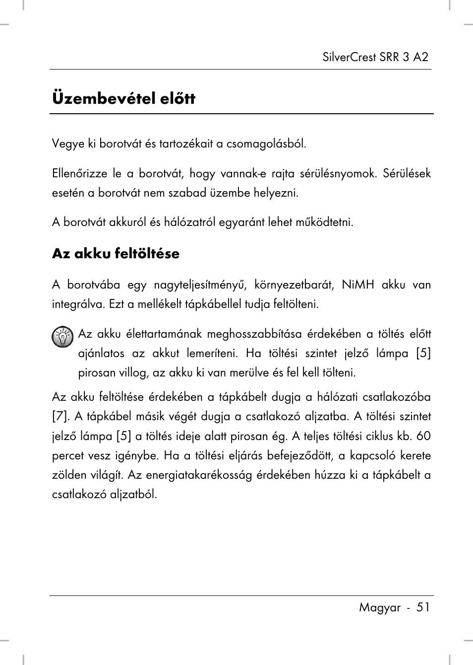 Üzembevétel előtt | Silvercrest SRR 2 A2 User Manual | Page 53 / 152