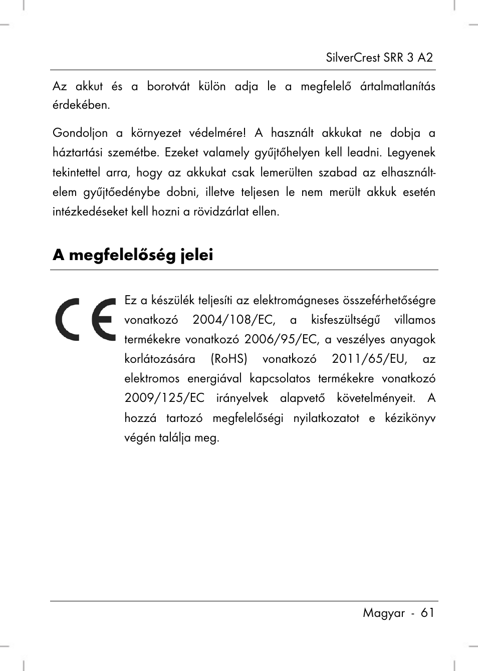 A megfelelőség jelei | Silvercrest SRR 2 A2 User Manual | Page 63 / 152