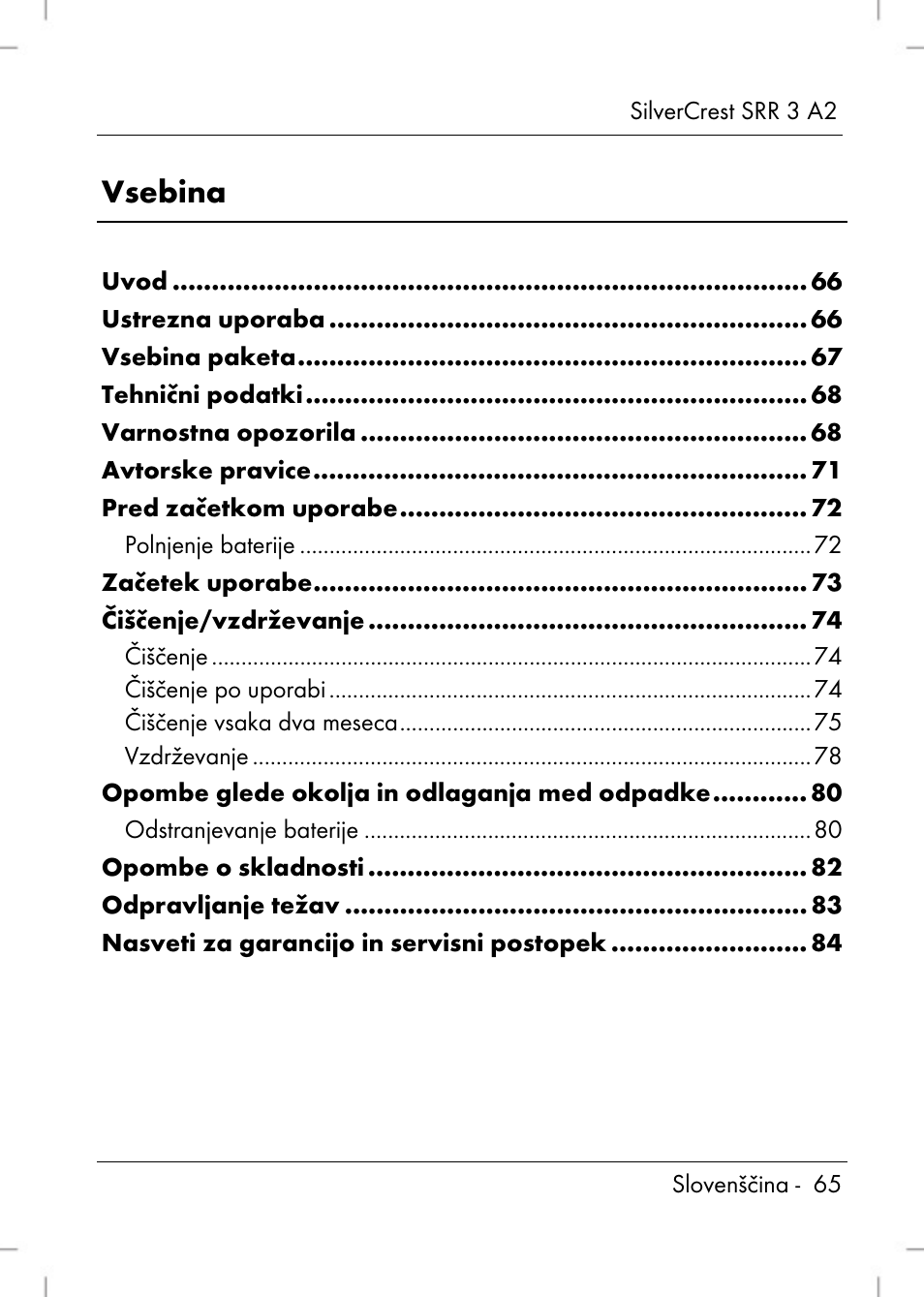 Vsebina | Silvercrest SRR 2 A2 User Manual | Page 67 / 152