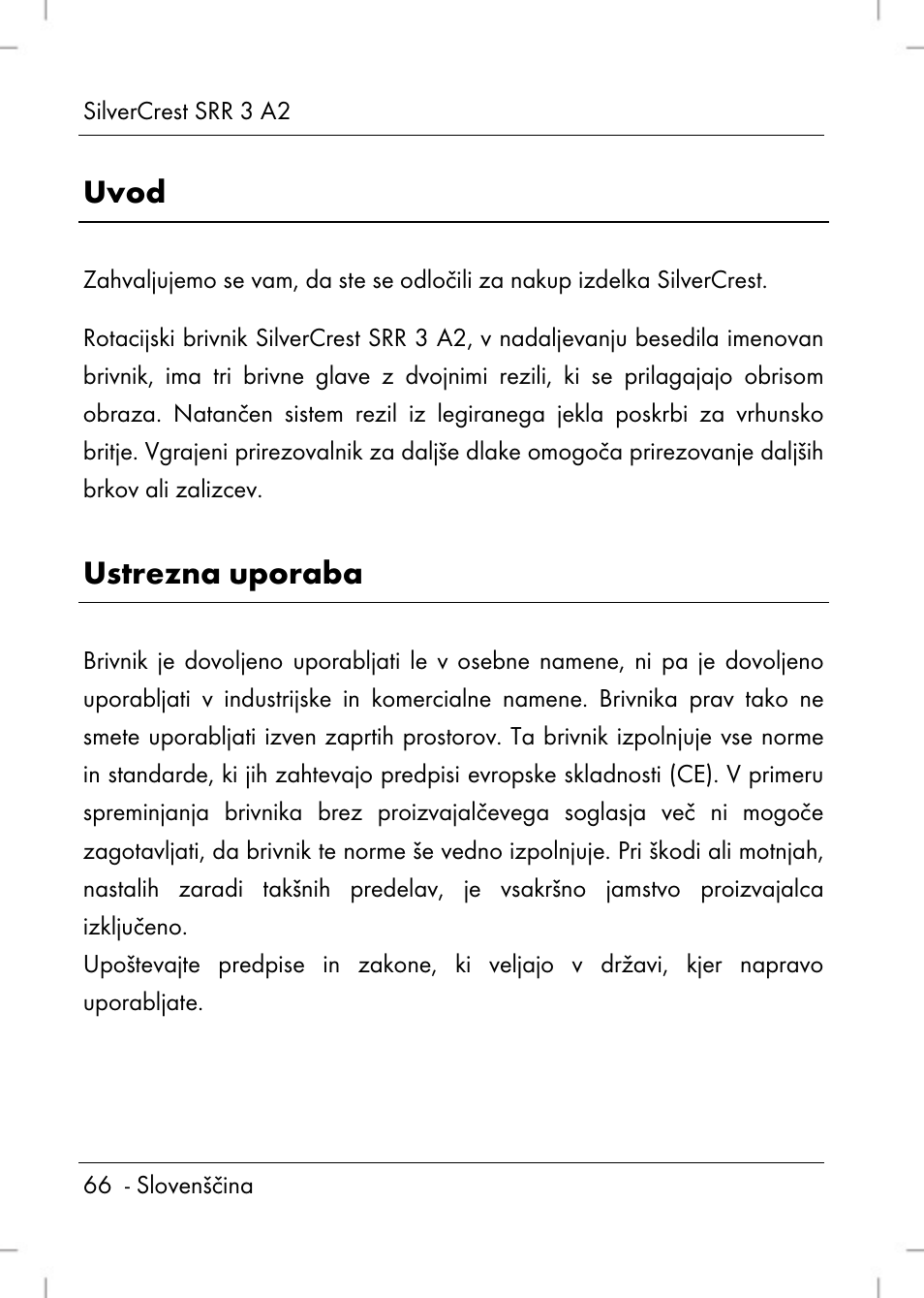 Uvod, Ustrezna uporaba | Silvercrest SRR 2 A2 User Manual | Page 68 / 152