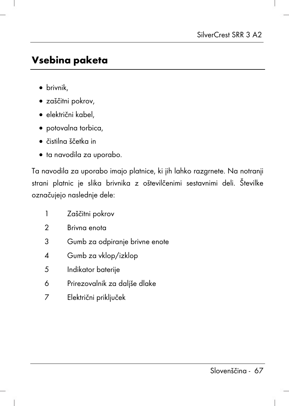 Vsebina paketa | Silvercrest SRR 2 A2 User Manual | Page 69 / 152