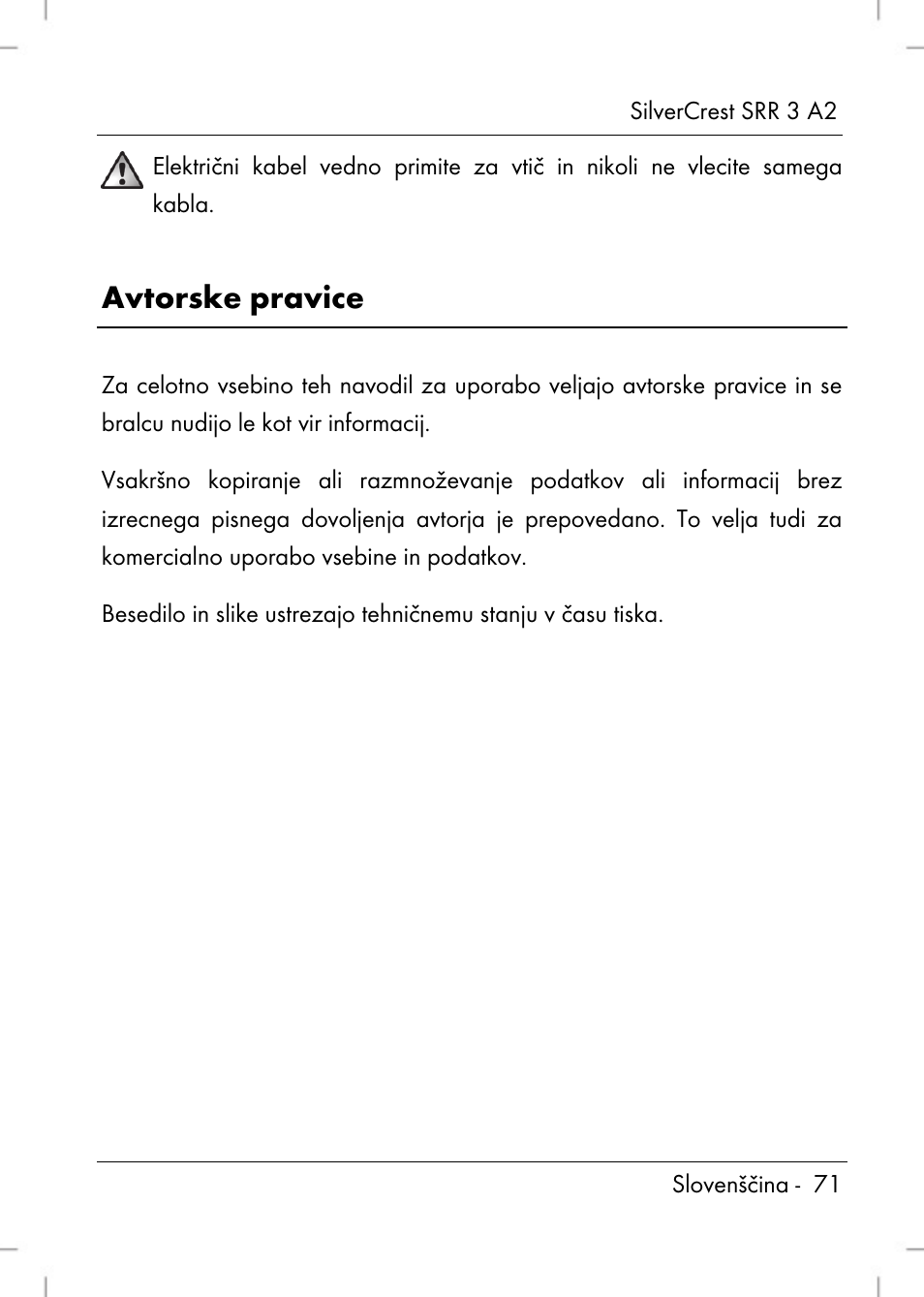 Avtorske pravice | Silvercrest SRR 2 A2 User Manual | Page 73 / 152