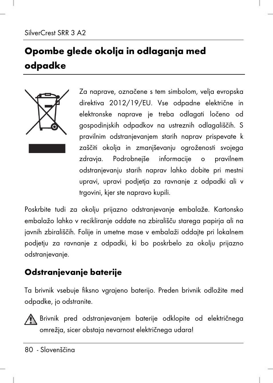 Opombe glede okolja in odlaganja med odpadke | Silvercrest SRR 2 A2 User Manual | Page 82 / 152