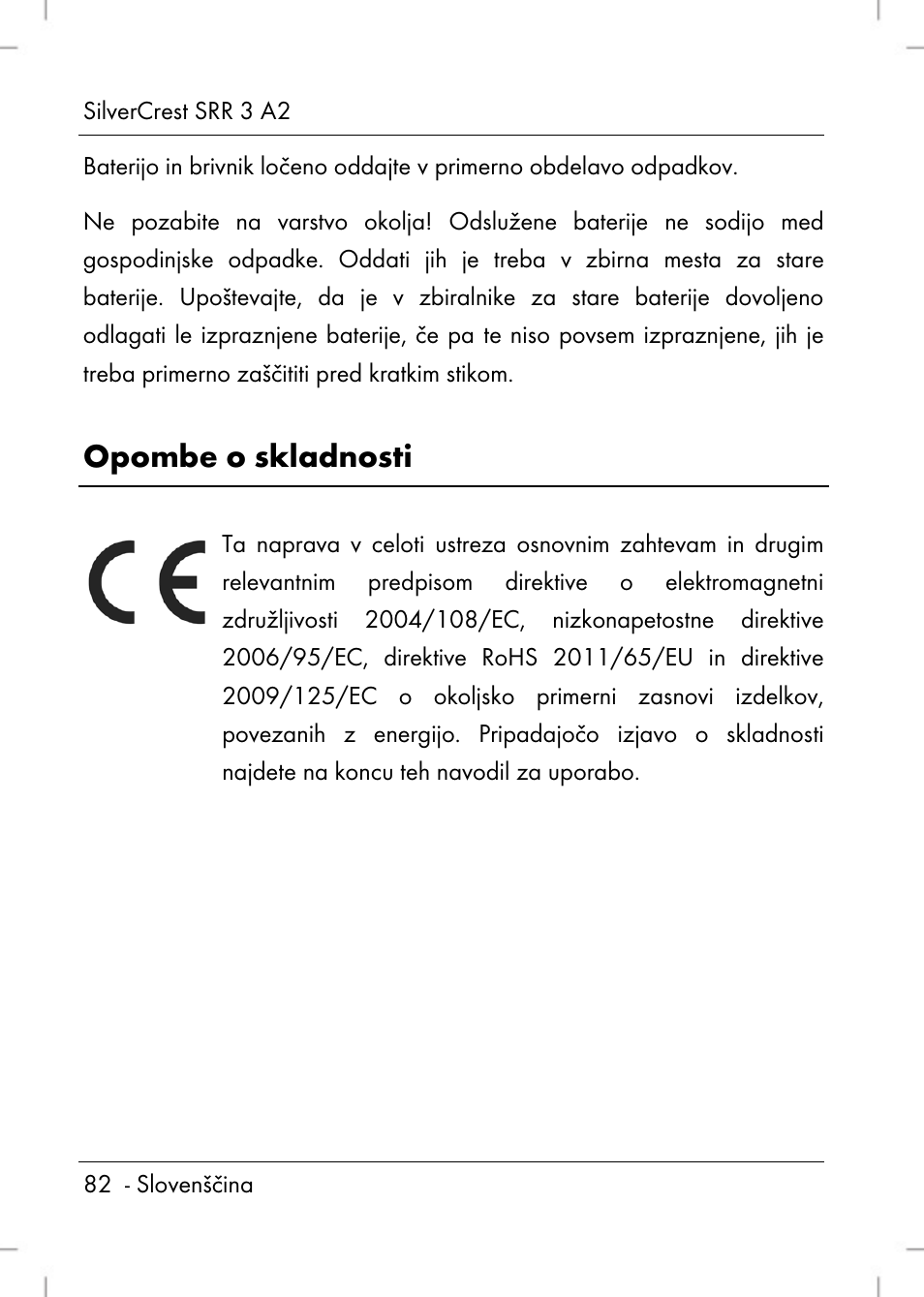 Opombe o skladnosti | Silvercrest SRR 2 A2 User Manual | Page 84 / 152