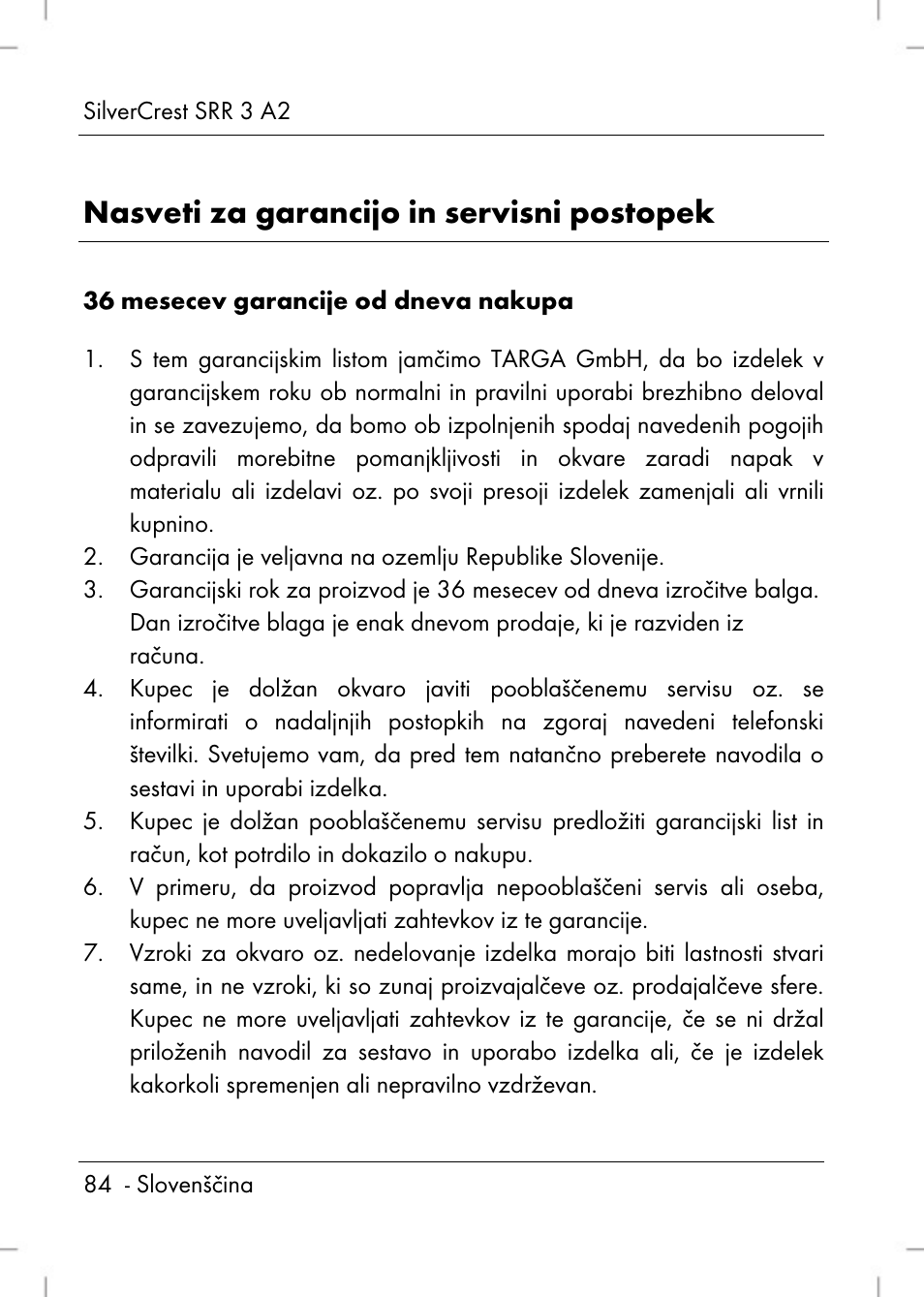 Nasveti za garancijo in servisni postopek | Silvercrest SRR 2 A2 User Manual | Page 86 / 152