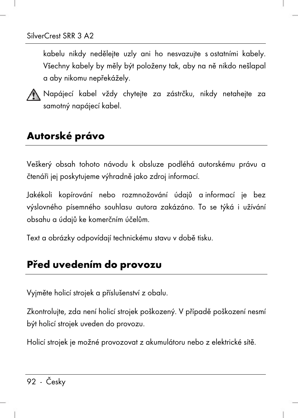 Autorské právo, Před uvedením do provozu | Silvercrest SRR 2 A2 User Manual | Page 94 / 152