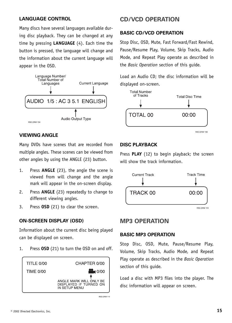 Cd/vcd operation, Mp3 operation | Directed Video DV1600 User Manual | Page 15 / 24