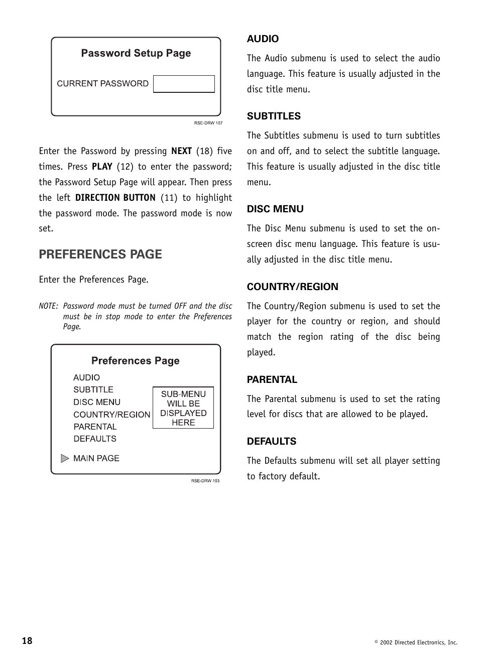 Preferences page | Directed Video DV1600 User Manual | Page 18 / 24