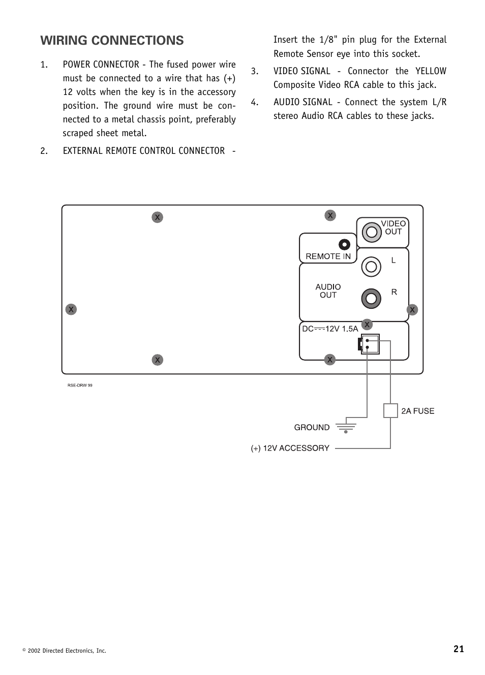 Wiring connections | Directed Video DV1600 User Manual | Page 21 / 24