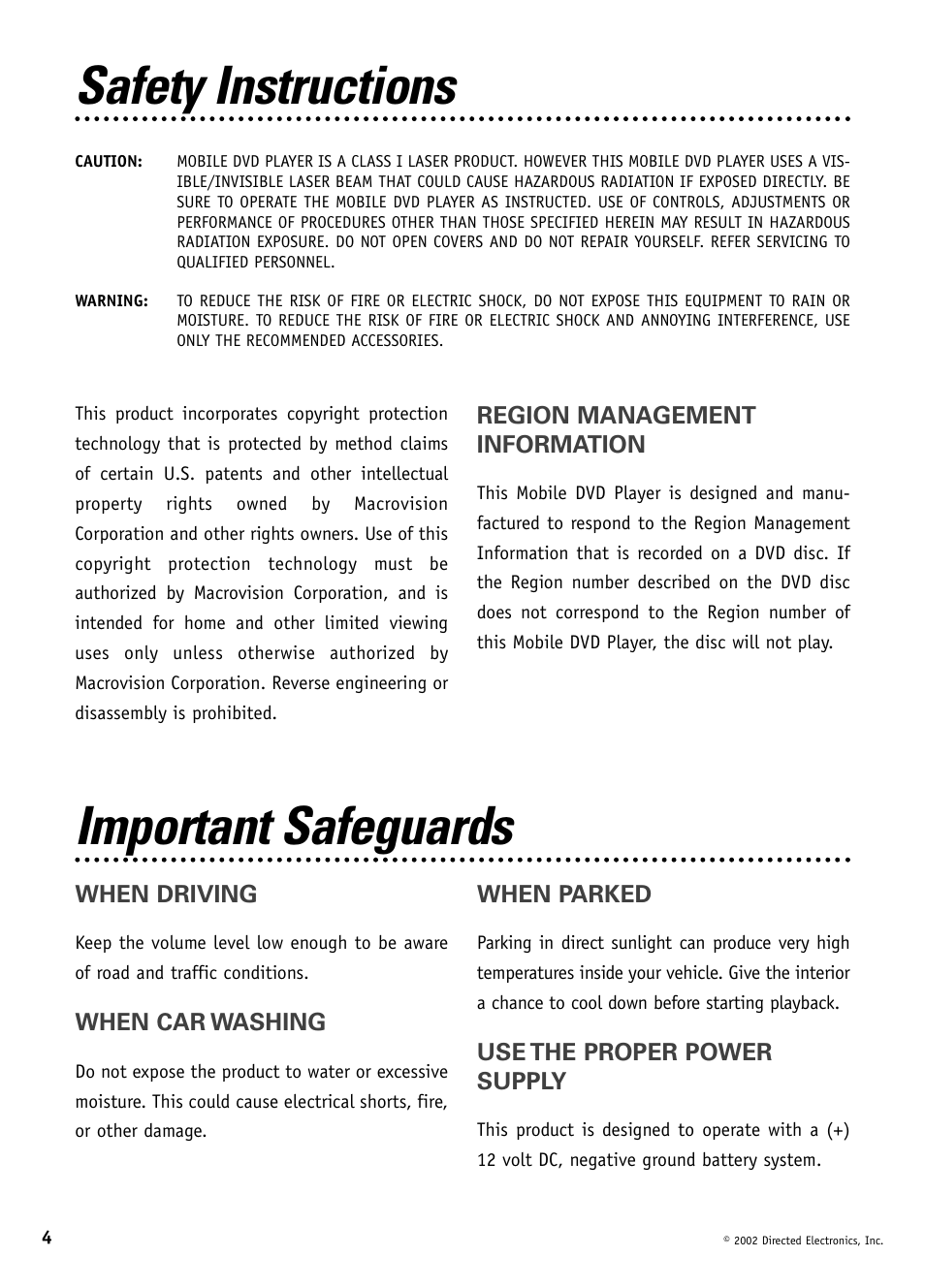 Safety instructions important safeguards | Directed Video DV1600 User Manual | Page 4 / 24