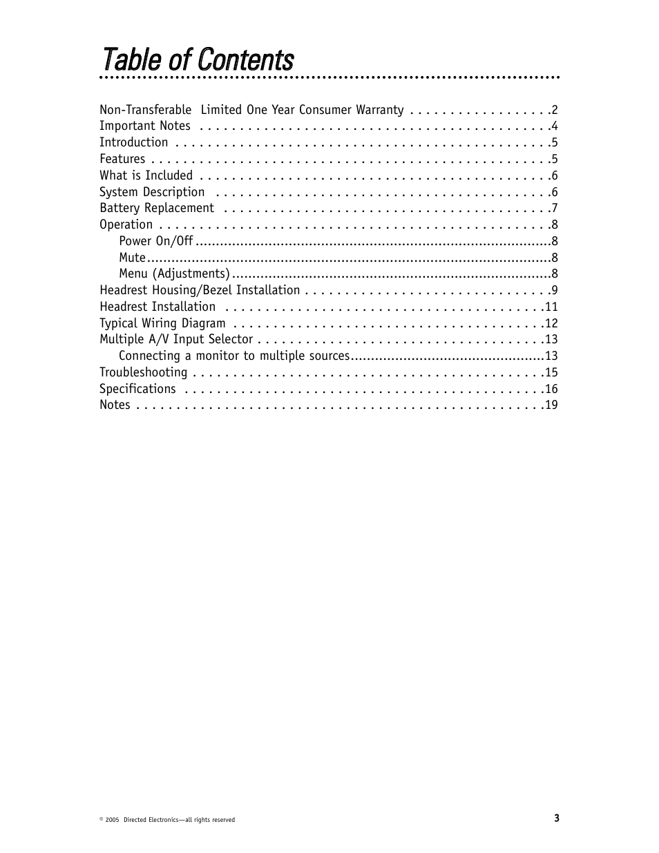 Ttaabbllee ooff c coonntteennttss | Directed Video HVM702 User Manual | Page 3 / 20