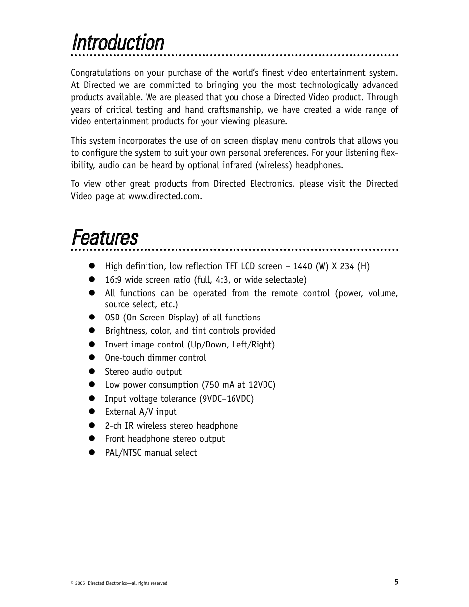 Iinnttrroodduuccttiioonn, Ffeeaattuurreess | Directed Video HVM702 User Manual | Page 5 / 20