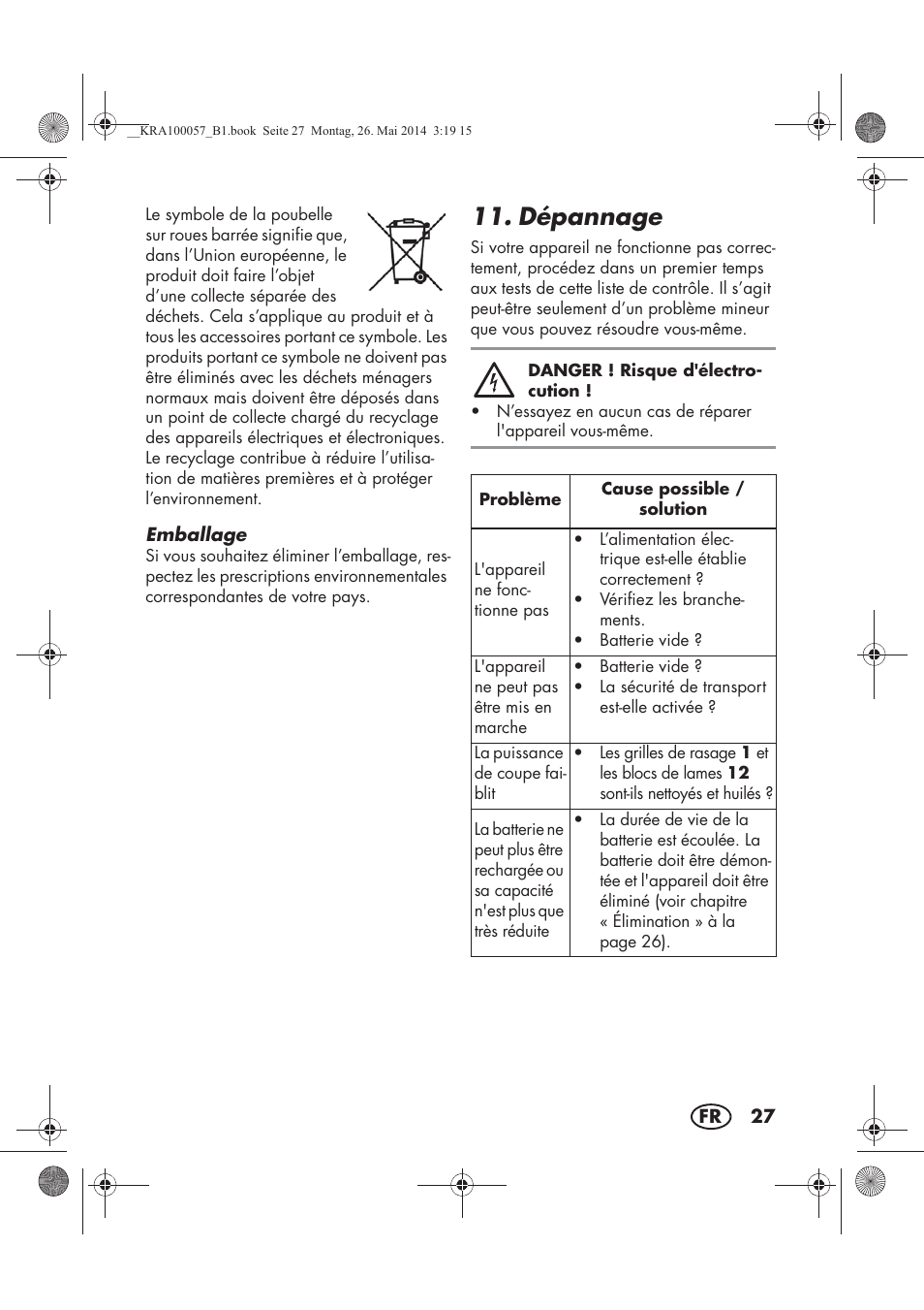 Dépannage | Silvercrest SFR 36 A1 User Manual | Page 29 / 62