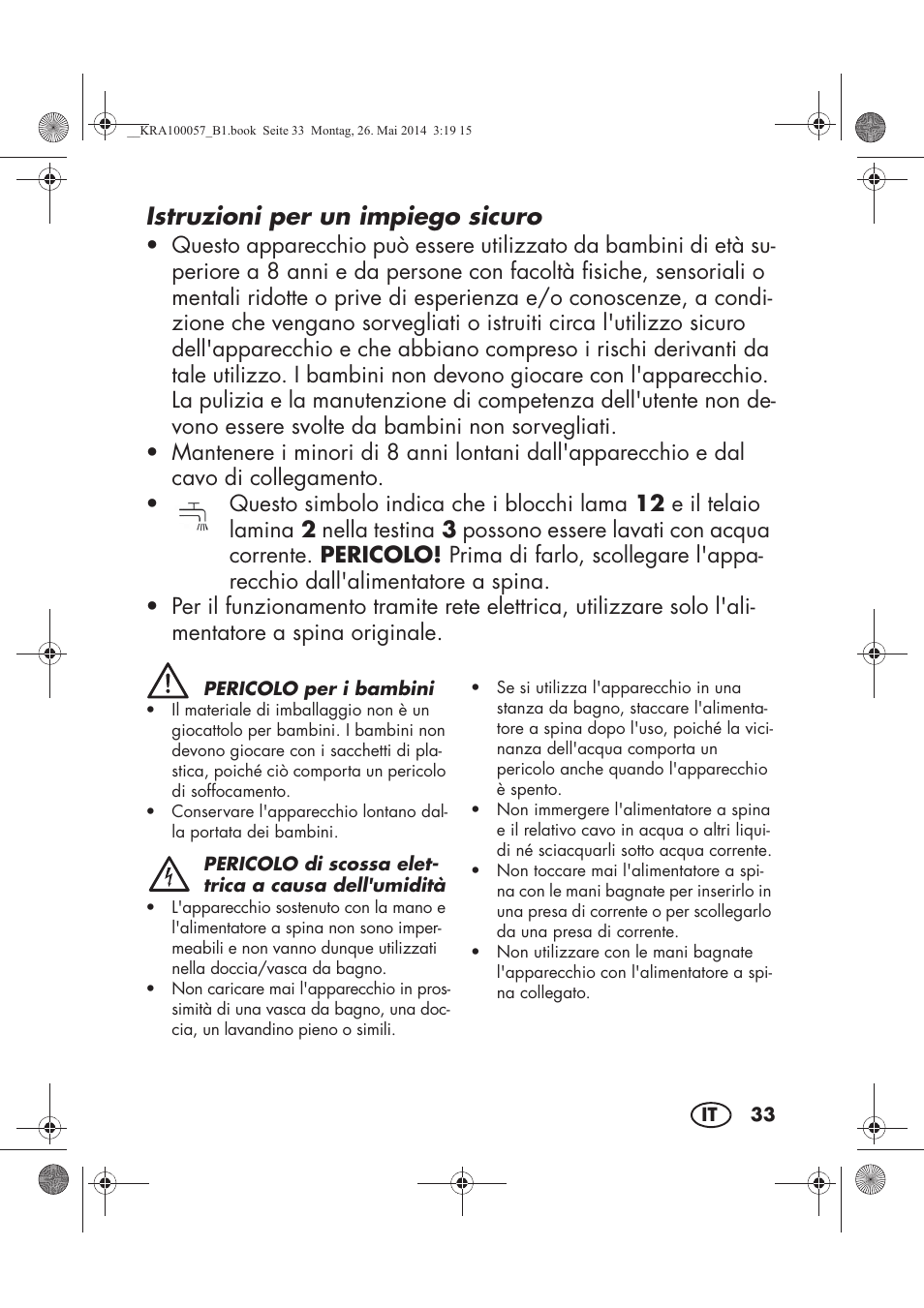 Istruzioni per un impiego sicuro | Silvercrest SFR 36 A1 User Manual | Page 35 / 62