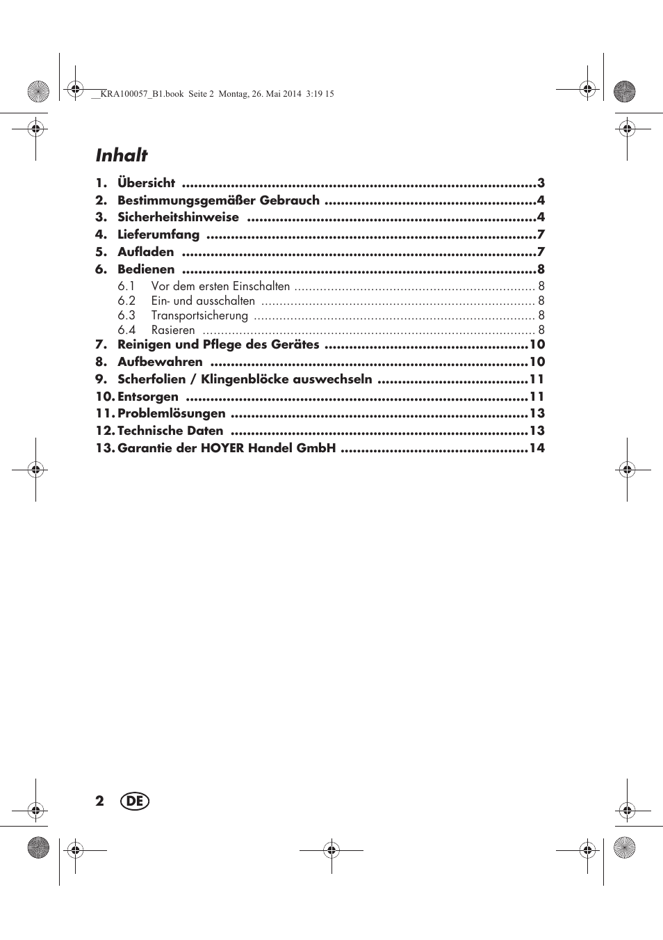 Inhalt | Silvercrest SFR 36 A1 User Manual | Page 4 / 62