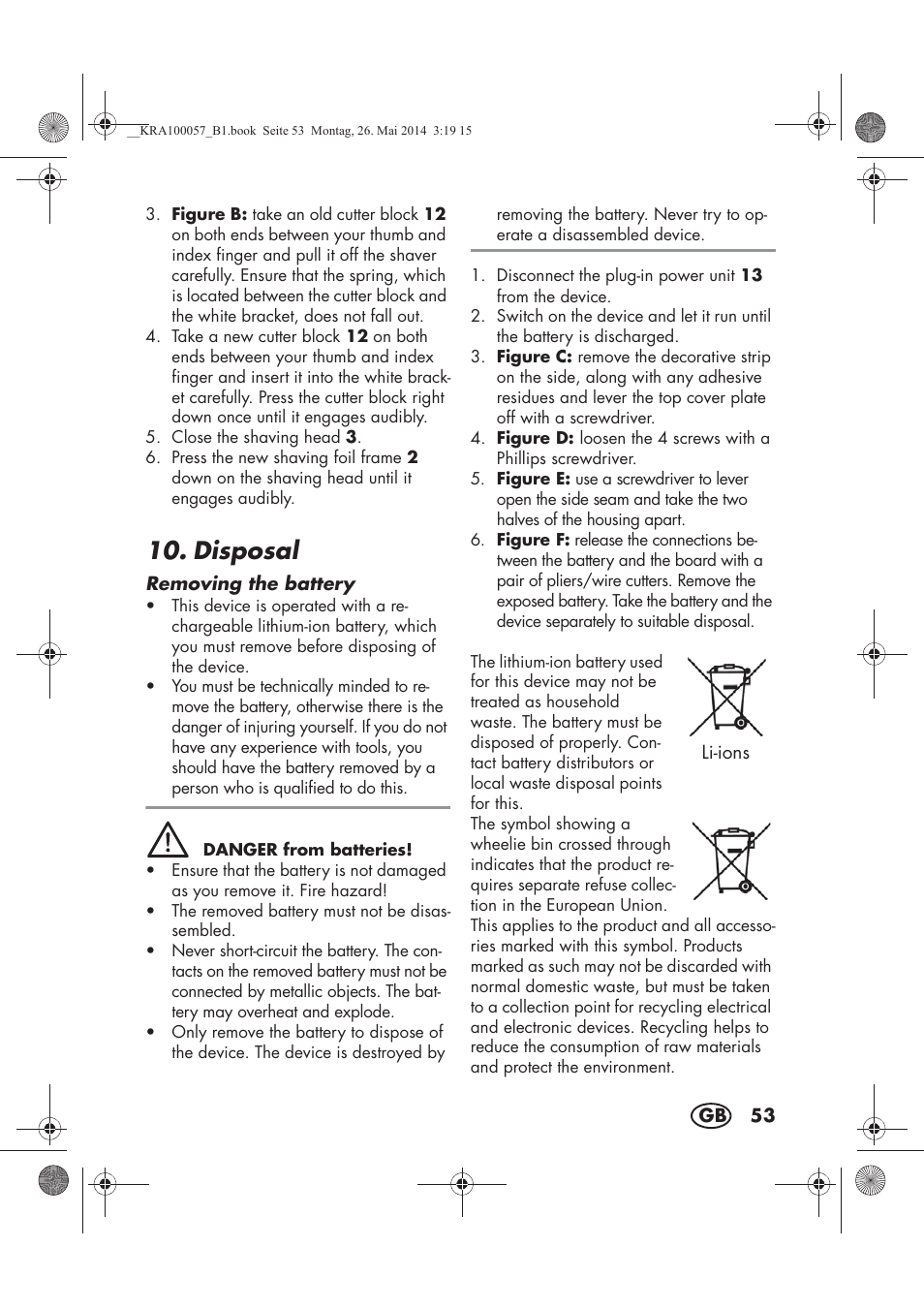 Disposal | Silvercrest SFR 36 A1 User Manual | Page 55 / 62