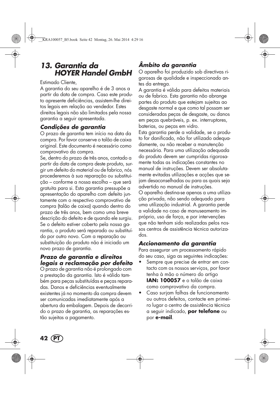 Garantia da hoyer, Handel, Gmbh | Silvercrest SFR 36 A1 User Manual | Page 44 / 74