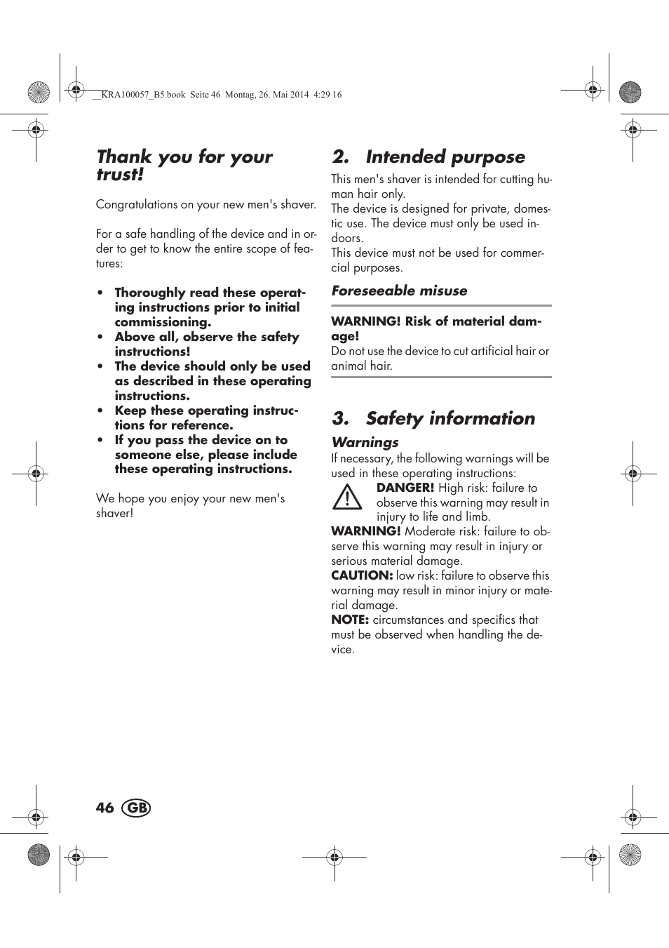 Intended purpose, Safety information | Silvercrest SFR 36 A1 User Manual | Page 48 / 74