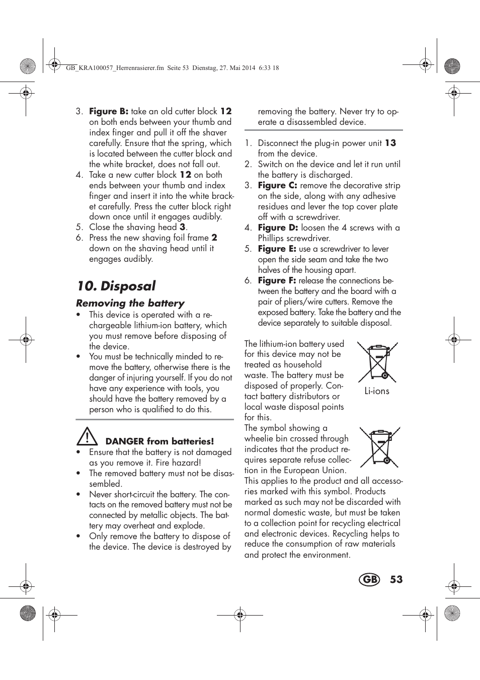 Disposal | Silvercrest SFR 36 A1 User Manual | Page 55 / 74