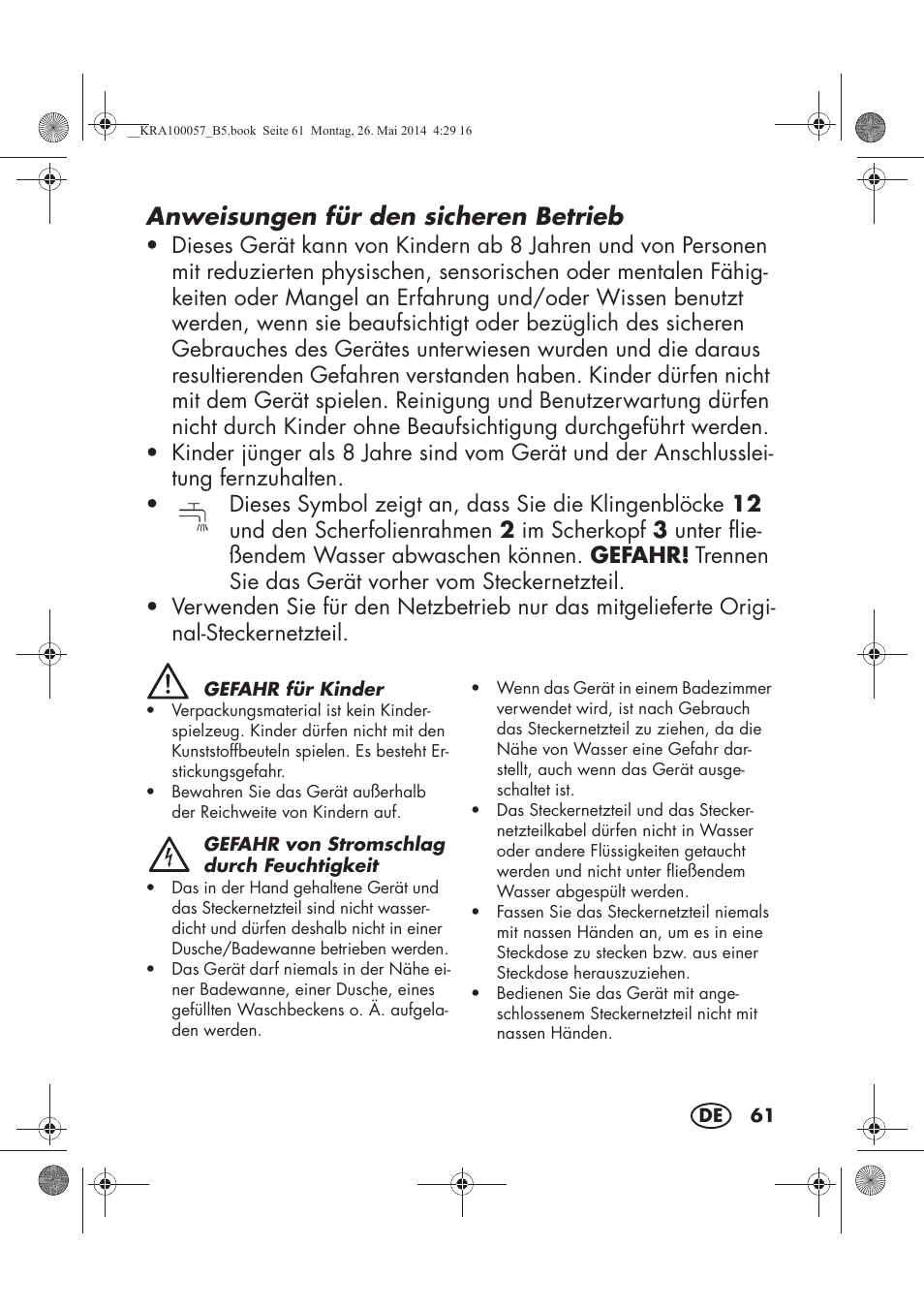 Anweisungen für den sicheren betrieb | Silvercrest SFR 36 A1 User Manual | Page 63 / 74