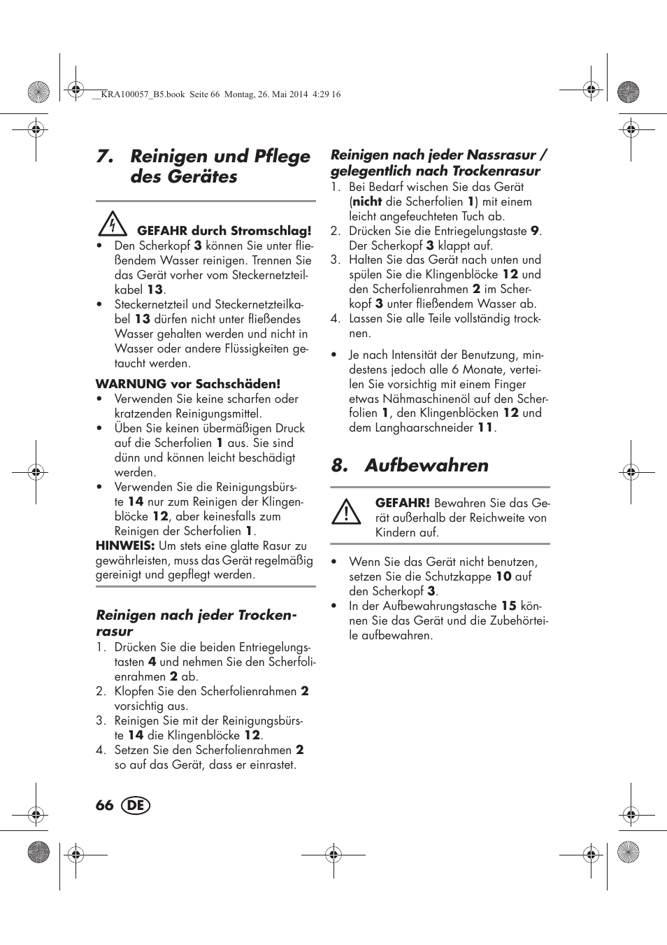 Reinigen und pflege des gerätes, Aufbewahren | Silvercrest SFR 36 A1 User Manual | Page 68 / 74