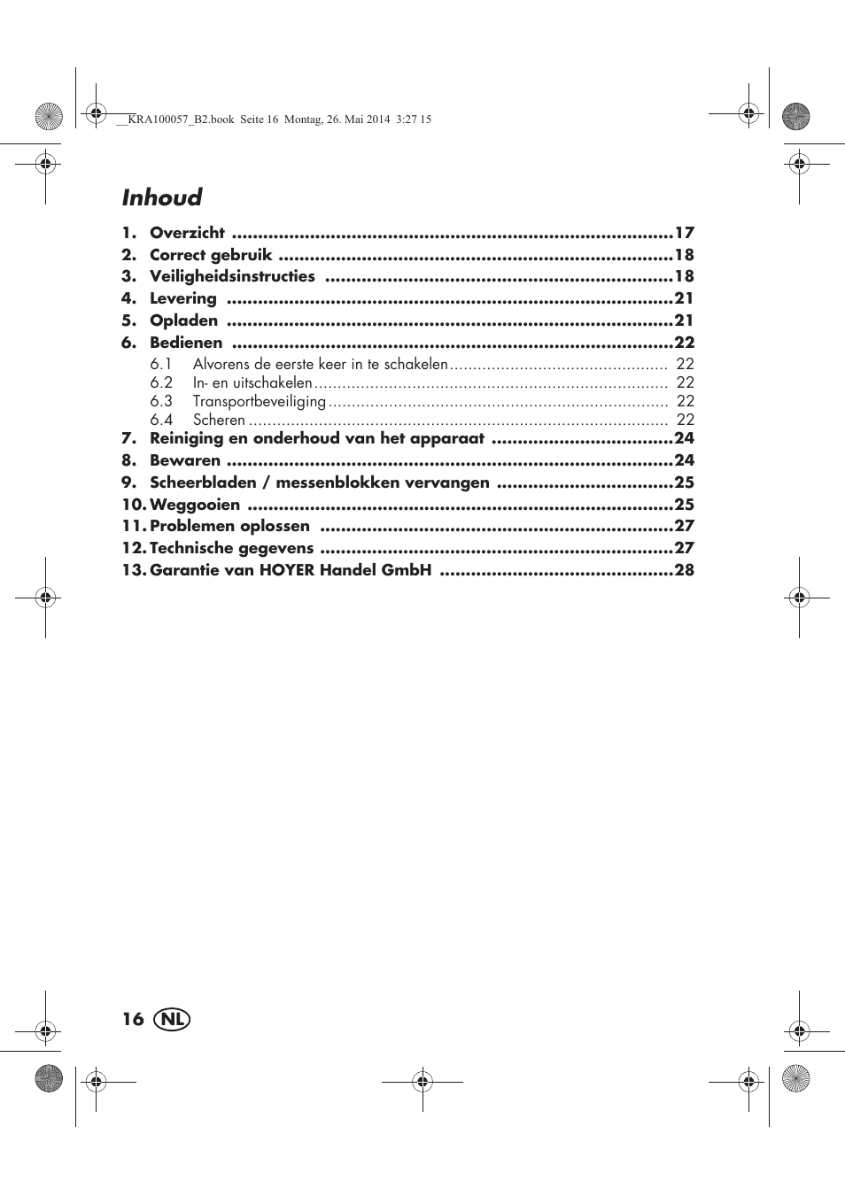 Inhoud | Silvercrest SFR 36 A1 User Manual | Page 18 / 62