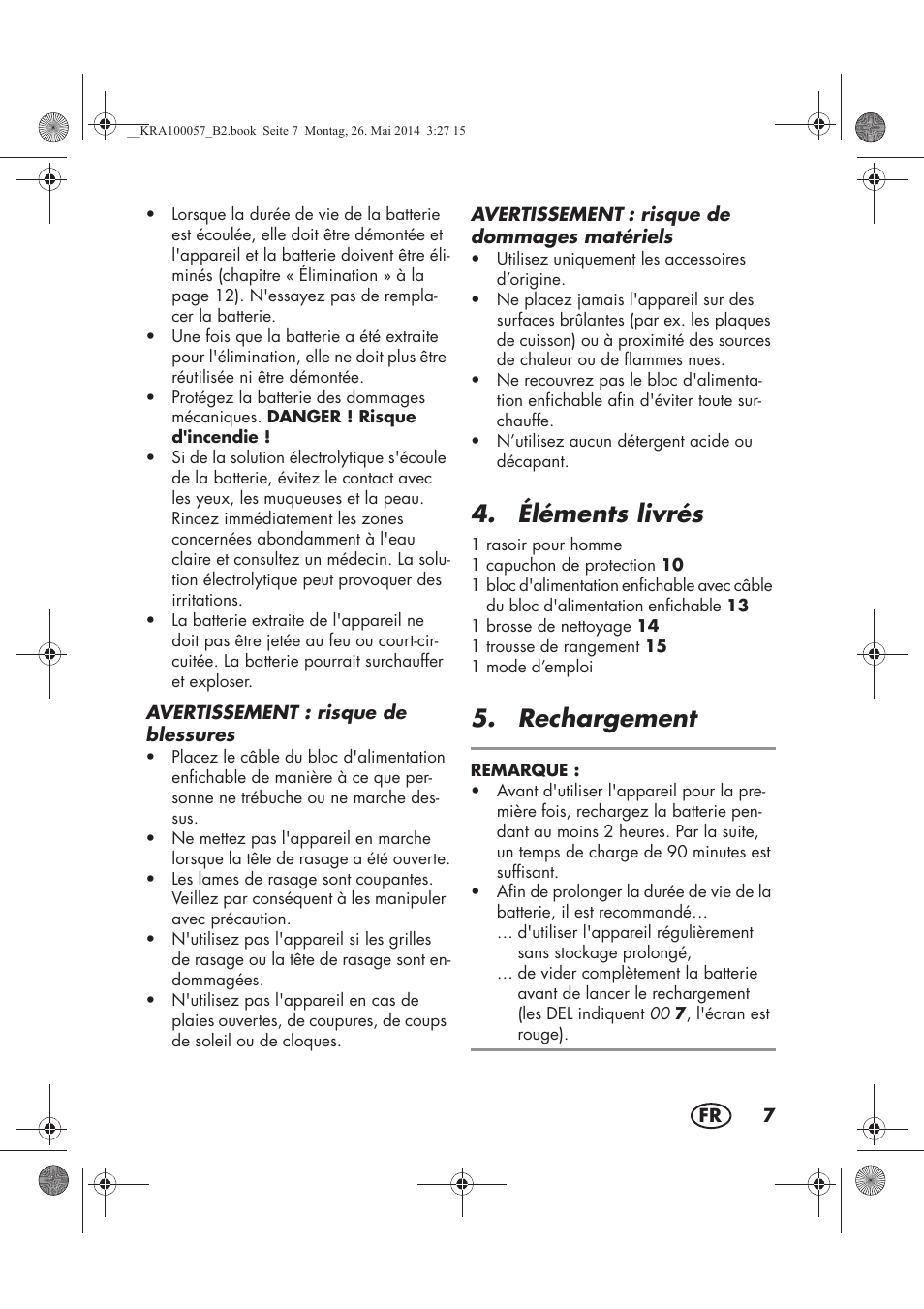 Éléments livrés, Rechargement | Silvercrest SFR 36 A1 User Manual | Page 9 / 62