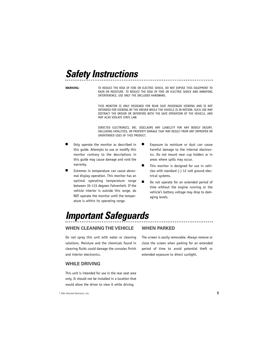 Important safeguards, Safety instructions | Directed Video RVM560 User Manual | Page 5 / 16