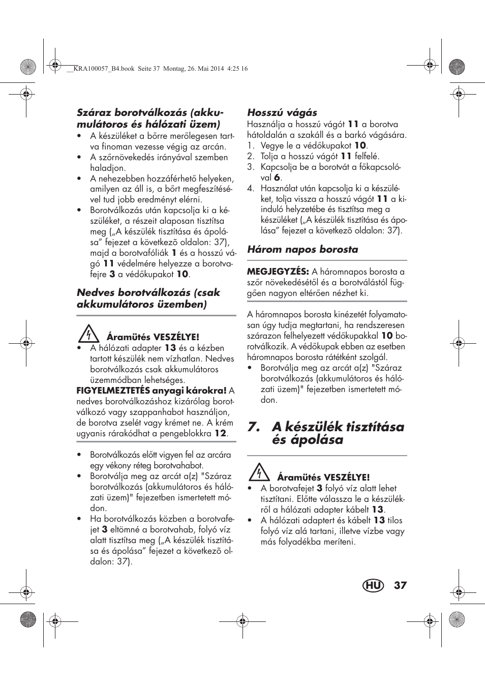 A készülék tisztítása és ápolása | Silvercrest SFR 36 A1 User Manual | Page 39 / 102