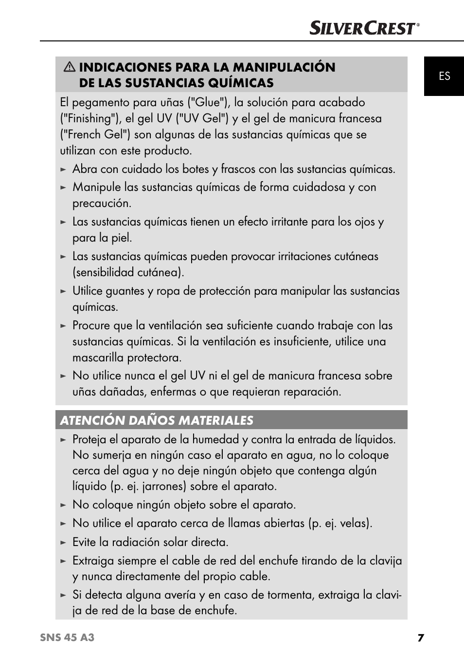 No coloque ningún objeto sobre el aparato, Evite la radiación solar directa | Silvercrest SNS 45 A3 User Manual | Page 10 / 163
