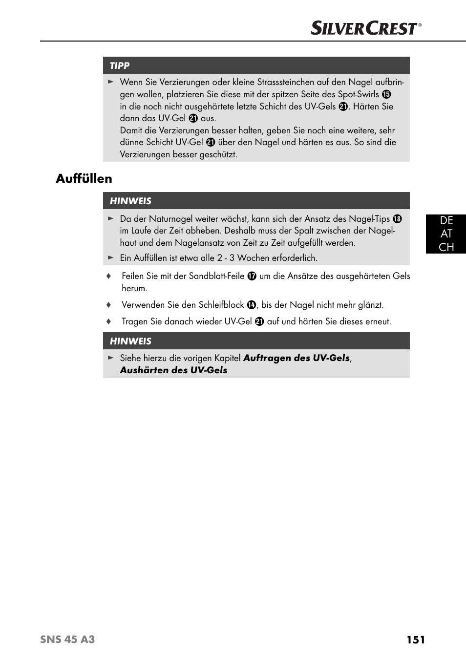 Auﬀ üllen, De at ch | Silvercrest SNS 45 A3 User Manual | Page 154 / 163