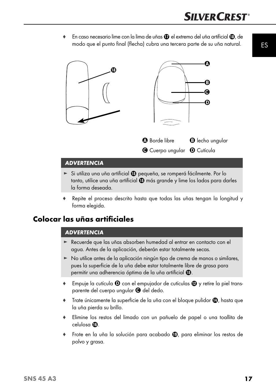Colocar las uñas artiﬁ ciales | Silvercrest SNS 45 A3 User Manual | Page 20 / 163
